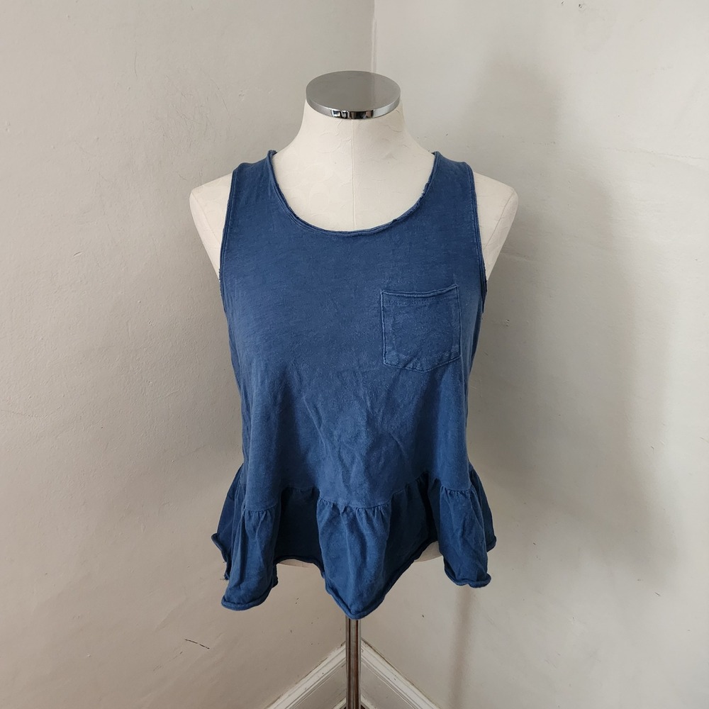 Eri + Ali Anthropologie Blue Cotton Peplum Tank Top Ruffle Hem Small